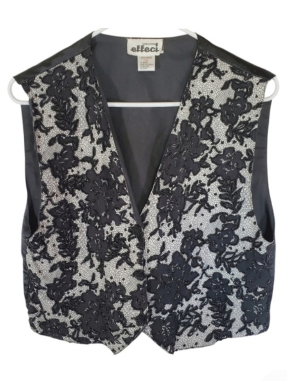 1493 * Creazioni Effeci Vintage Beaded Floral Print Vest Black Gray Size L